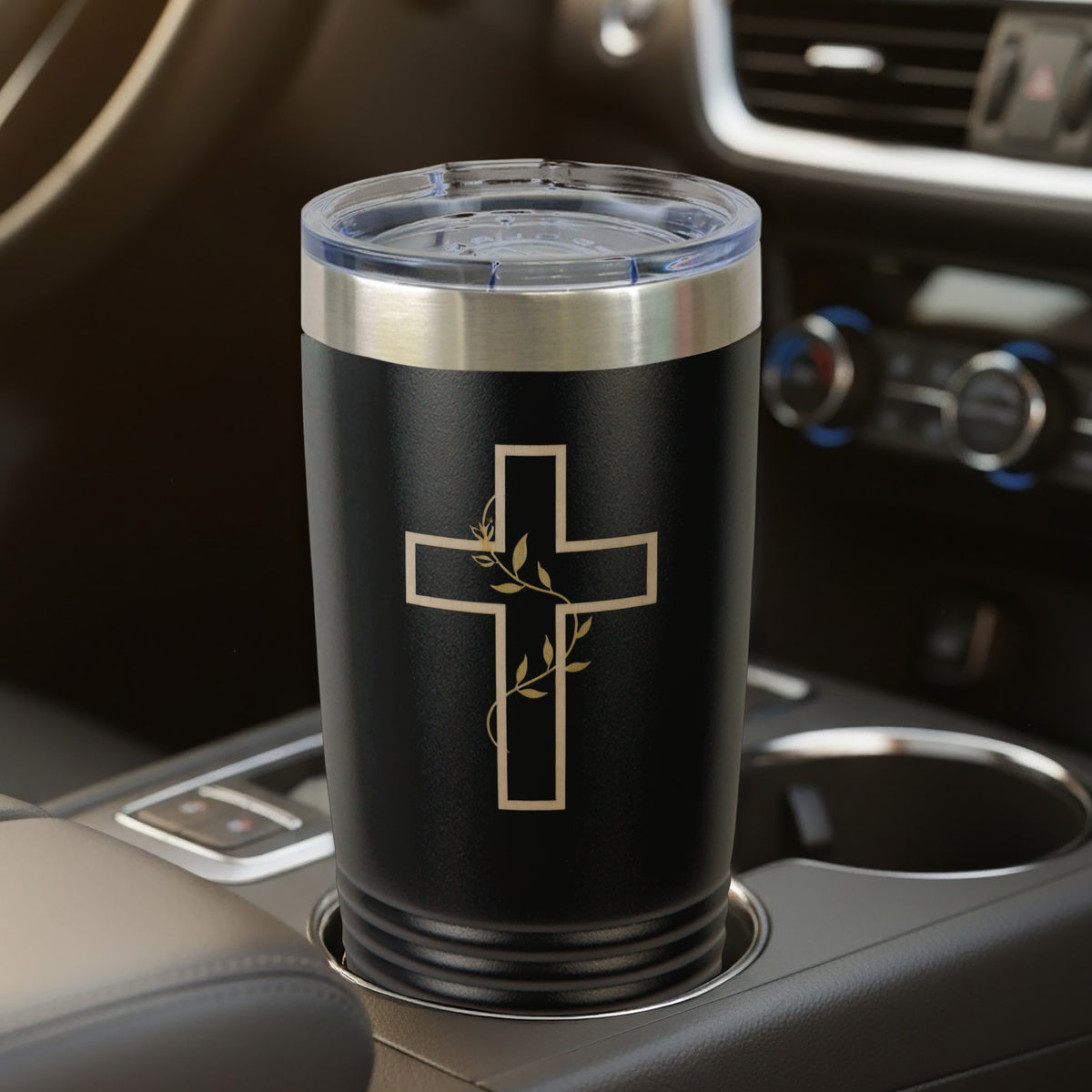 Christian Cross Vine Leaf Black Tumbler product type