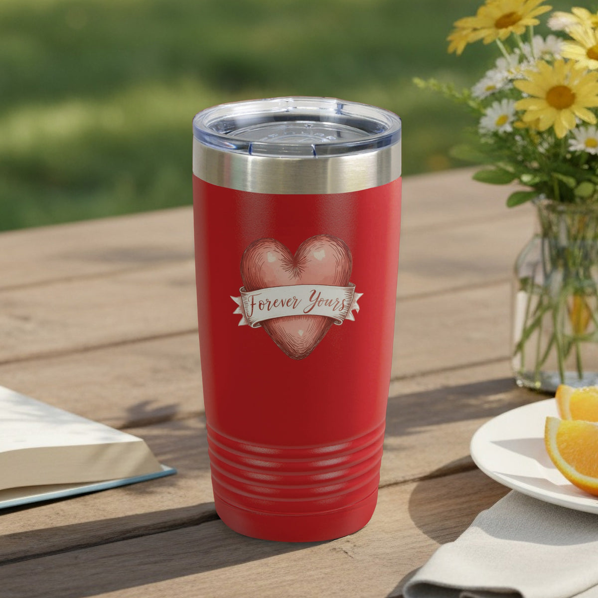 Forever Yours Heart Design Red Tumbler Product