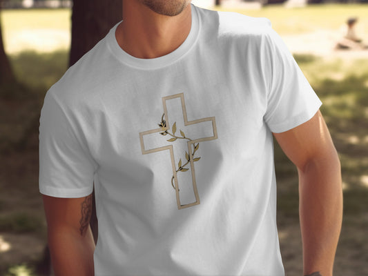 White Cross Outline Vine Design Spiritual Christian product type