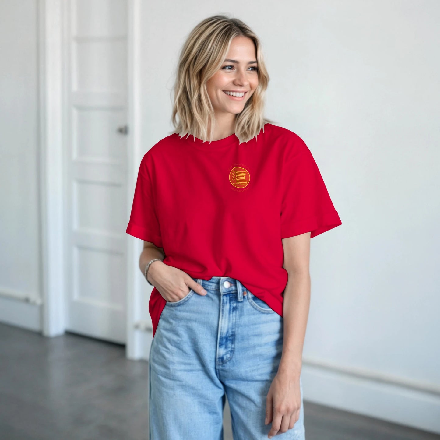 Curious Pollster logo on aHeavyweight T-shirt