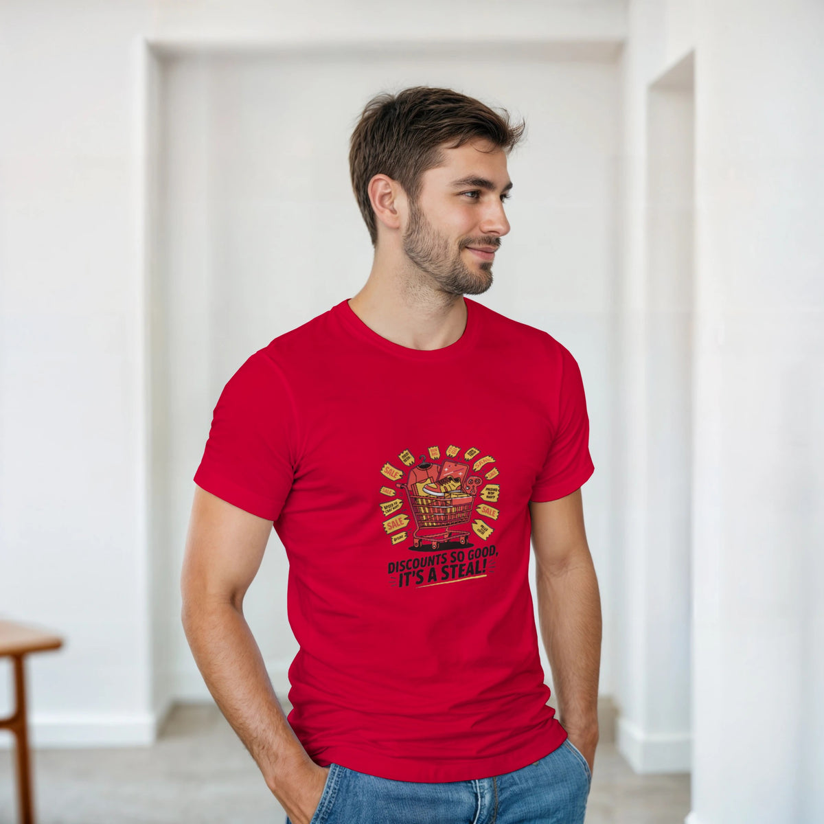 Discounts So Good It’s a Steal heavyweight t-shirt mockup