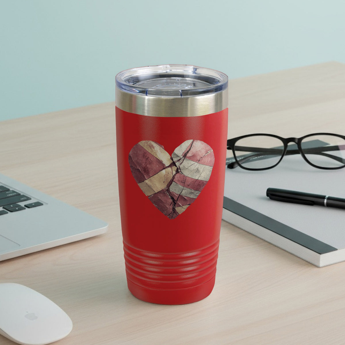 Red Travel Tumbler with Heart Graphic Perfect for Gifts