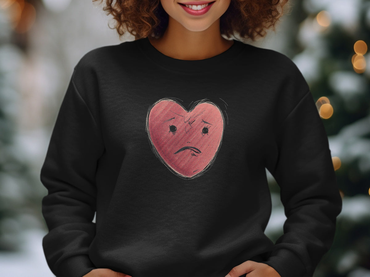 Sad Heart Design on Black Long Sleeve Shirt