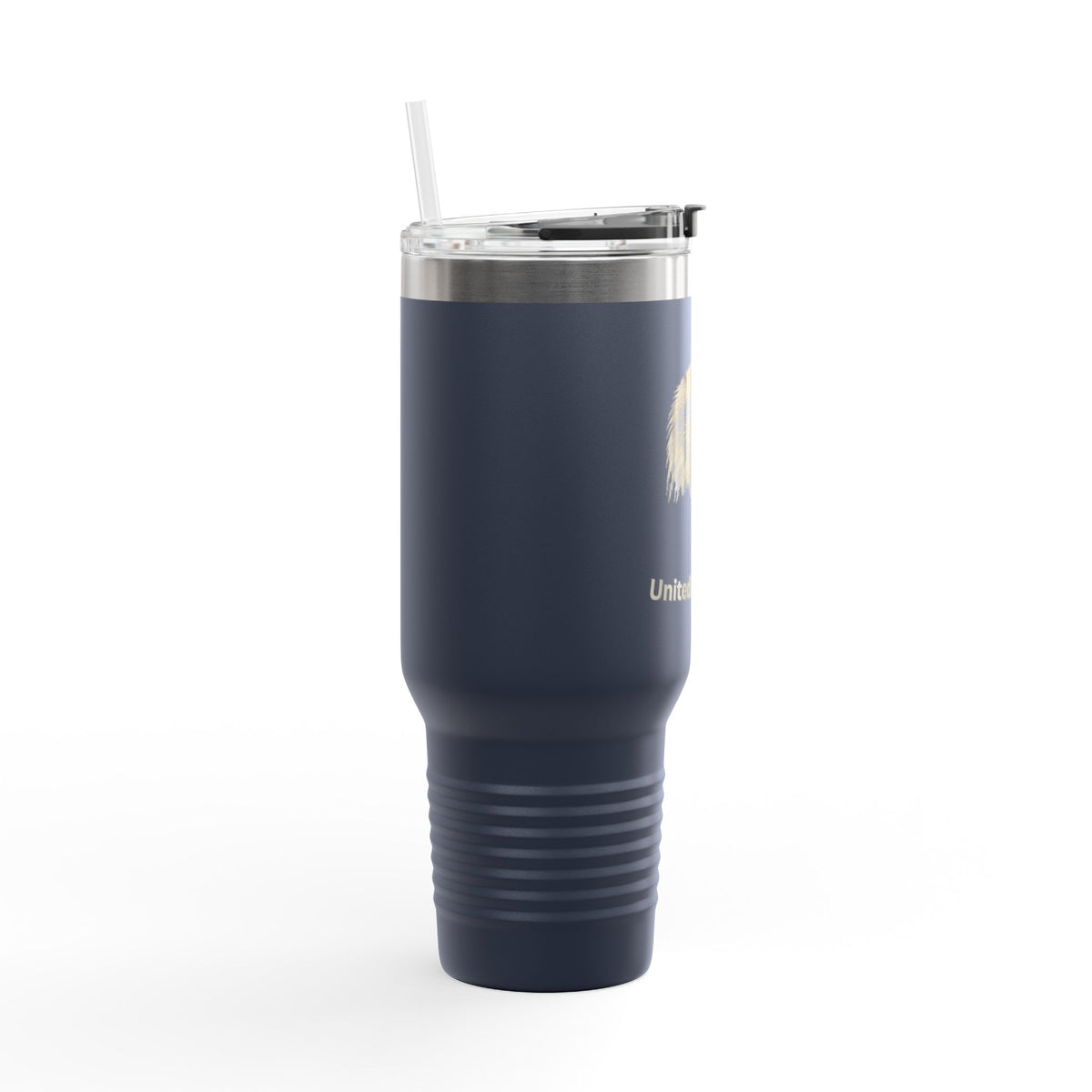 United We Stand text on the bottom of a 40oz Insulated Travel Mug