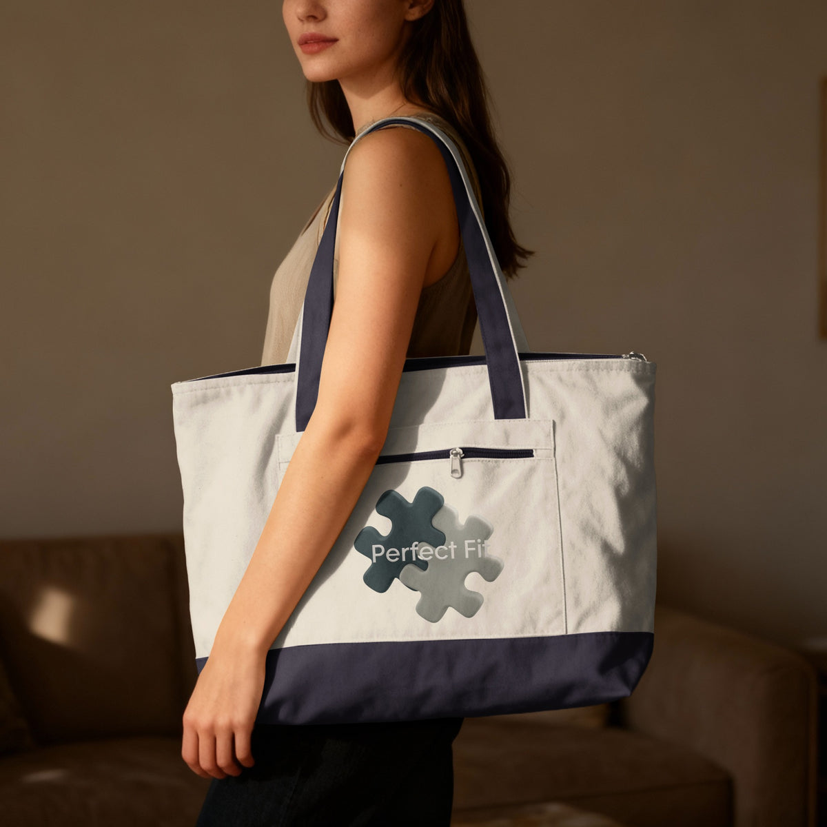 Perfect Fit Puzzle Design Large Tote Bag