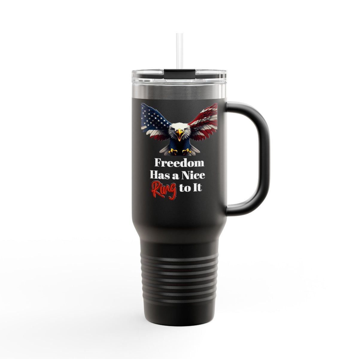 Freedom Has A Ring Patriotic Eagle on a 40oz tumbler
