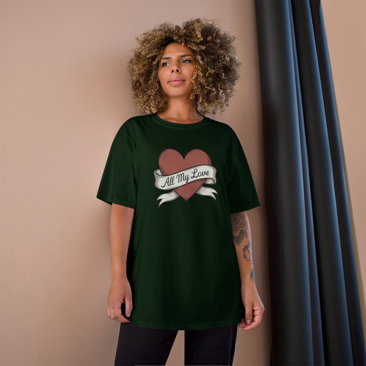 All My Love phrase on a Champion Tee