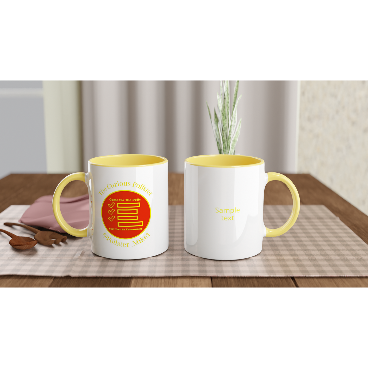 Curious Pollster logo on an 11oz ceramic mug