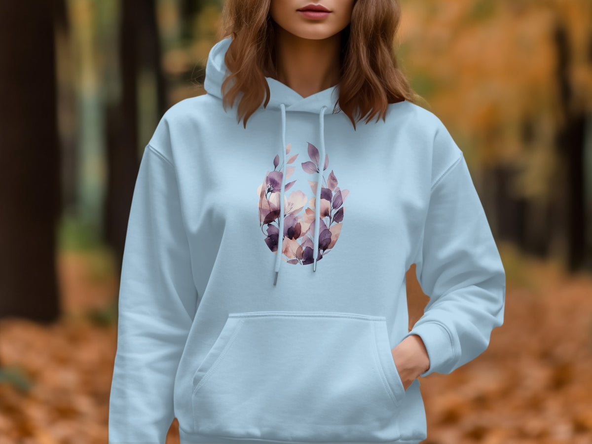 Stylish Light Blue Hoodie with Leafy Floral Design