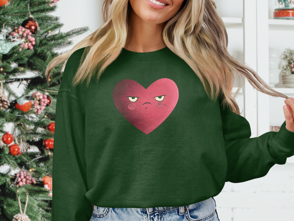 Green Sweatshirt with Moody Heart Graphic Design