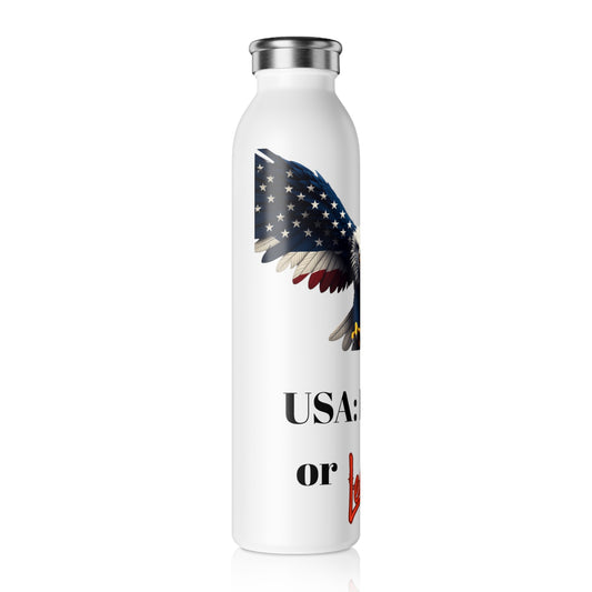USA Love It Or Leave It Patriotic Eagle on a 20oz Stainless Steel Water Bottle