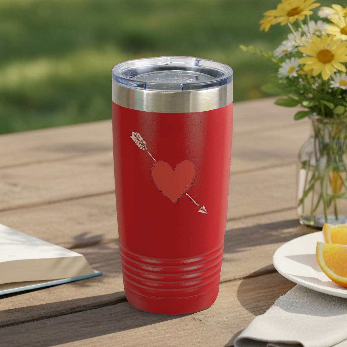 Heart Arrow Design Red Insulated Tumbler Flask with Lid