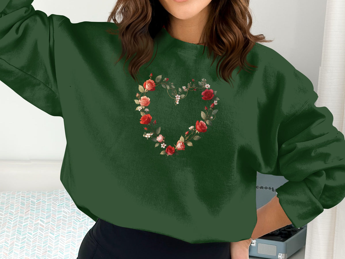 Heart Shaped Floral Wreath Print Women's Sweatshirt