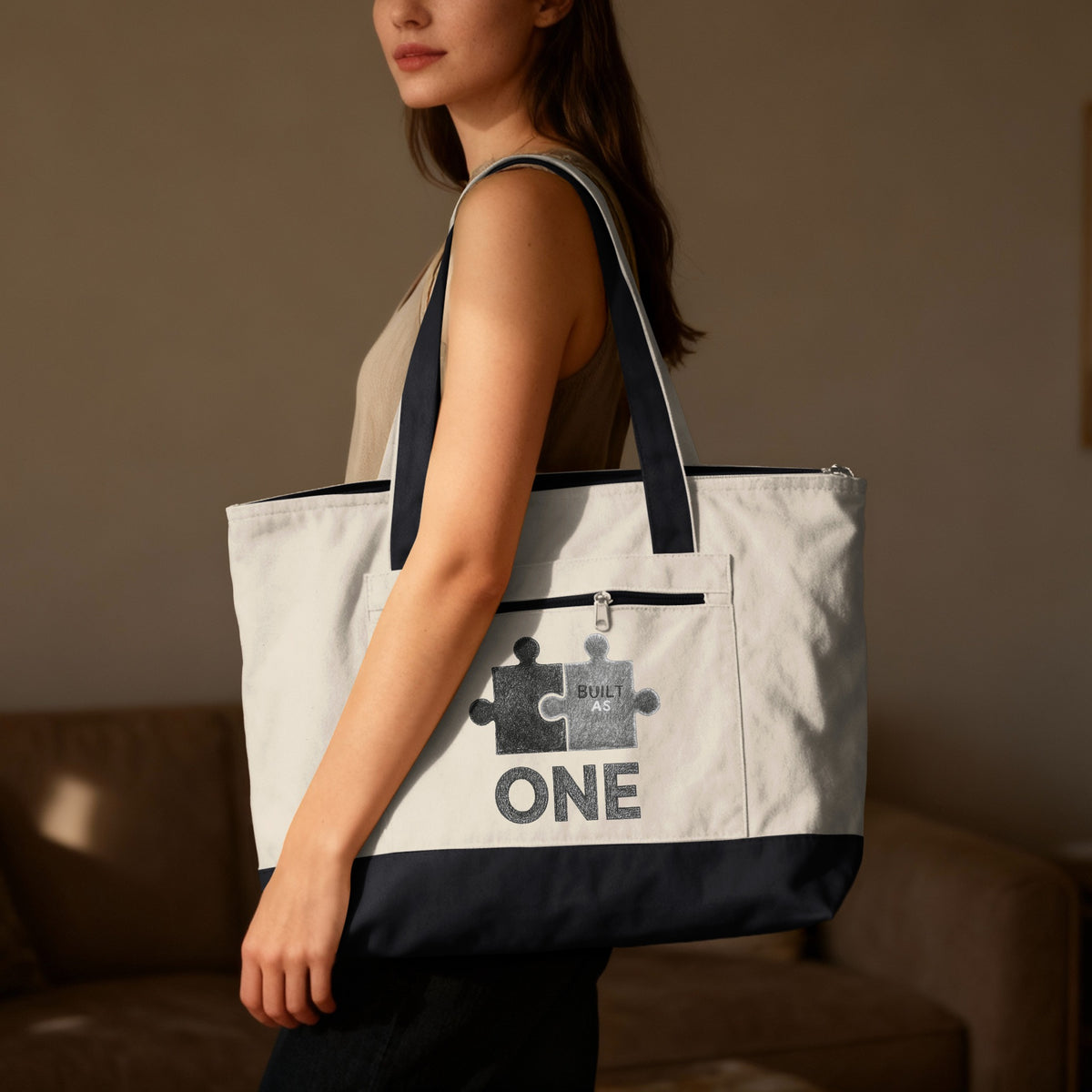 Built As One Puzzle Piece Graphic Tote Bag
