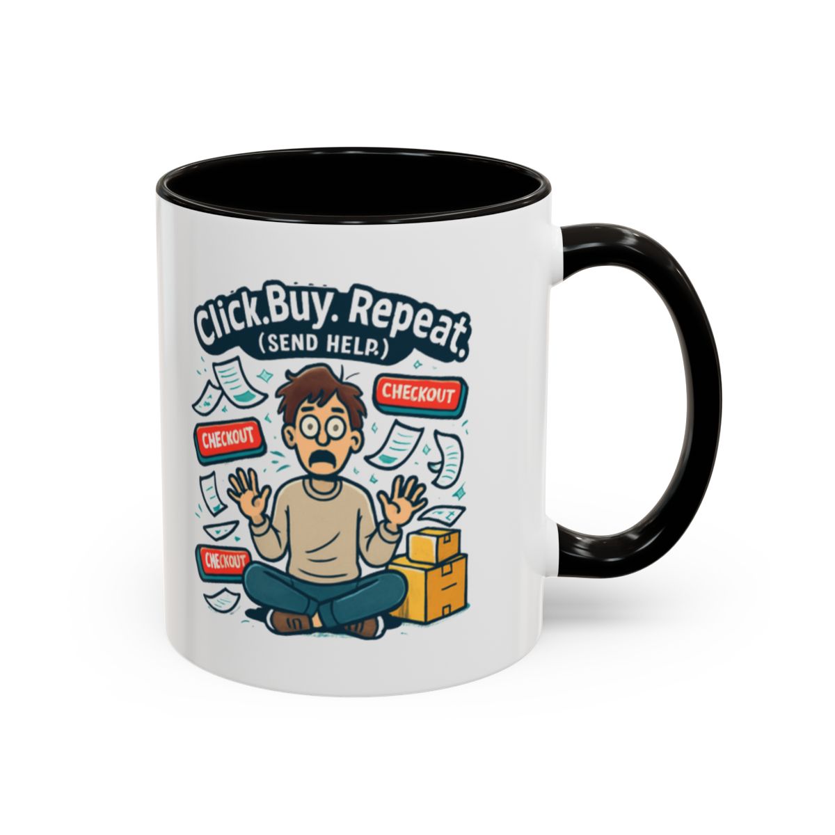 Click Buy Repeat Send Help Coffee Mug