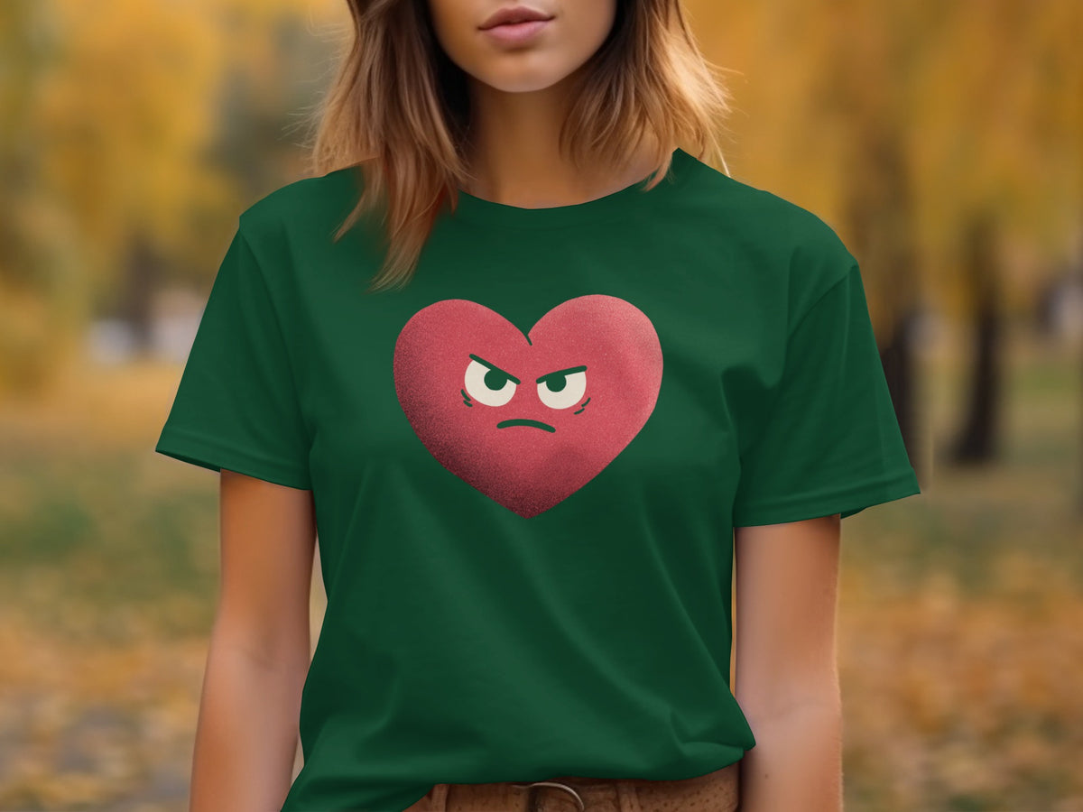 Green T-Shirt with Angry Heart Face Design
