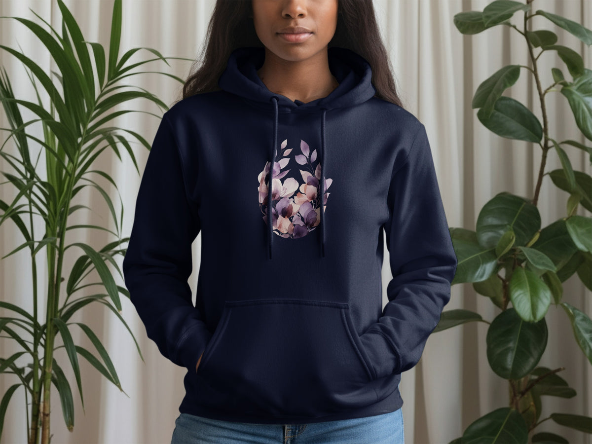 Navy Blue Hoodie with Stylish Floral Pattern Design