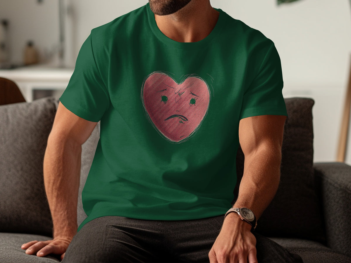 Sad Heart Design on Green Relaxed Fit T-shirt Product