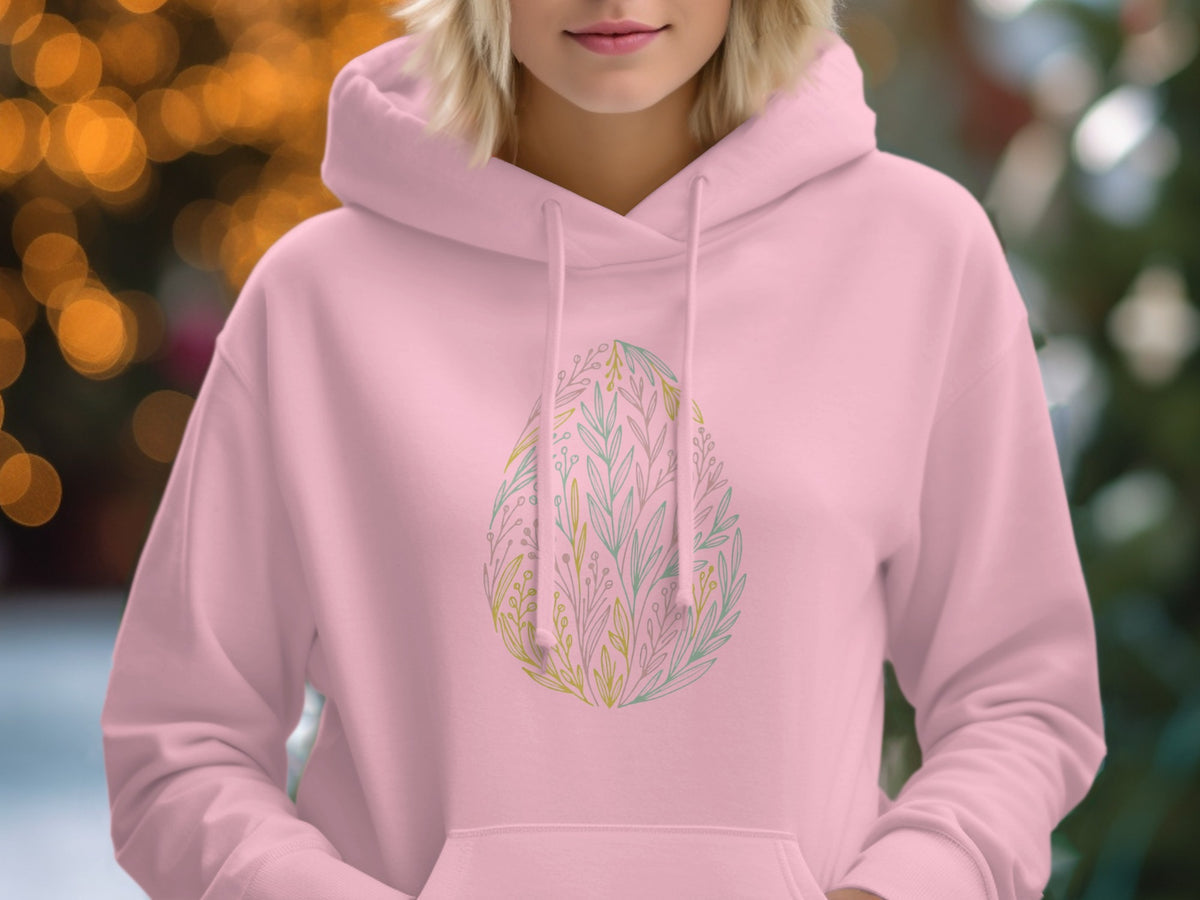 Pastel Pink Hoodie with Floral Egg Leaf Design