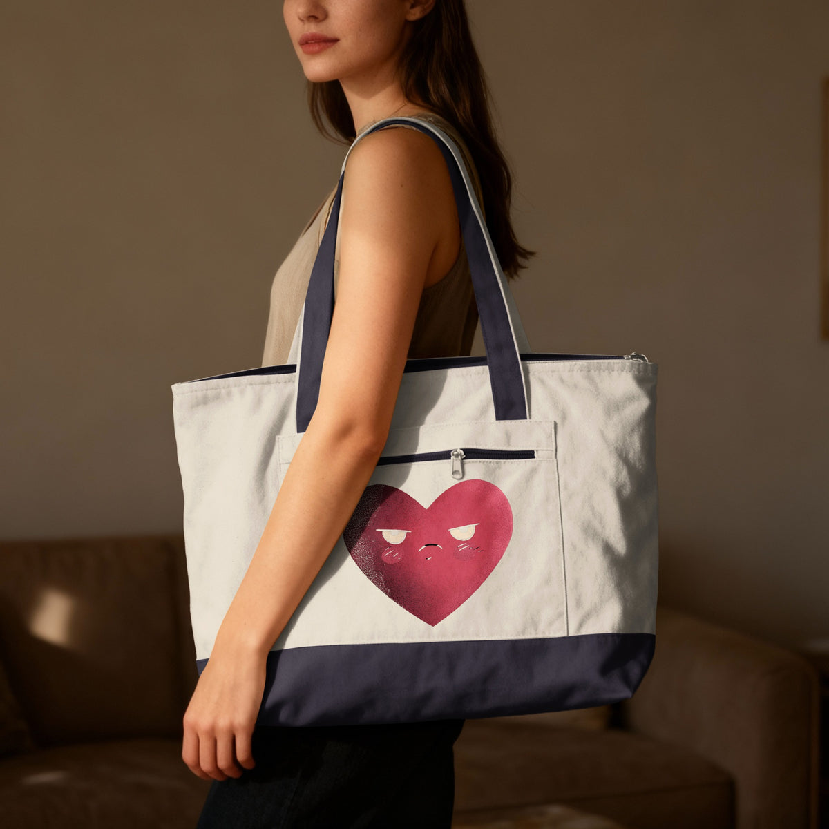 Heart Face Design Large Tote Bag for Everyday Use