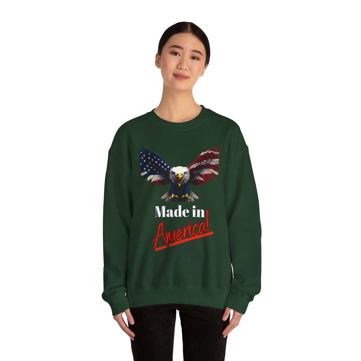 Made In America Patriotic Eagle text on a Crewneck Sweatshirt