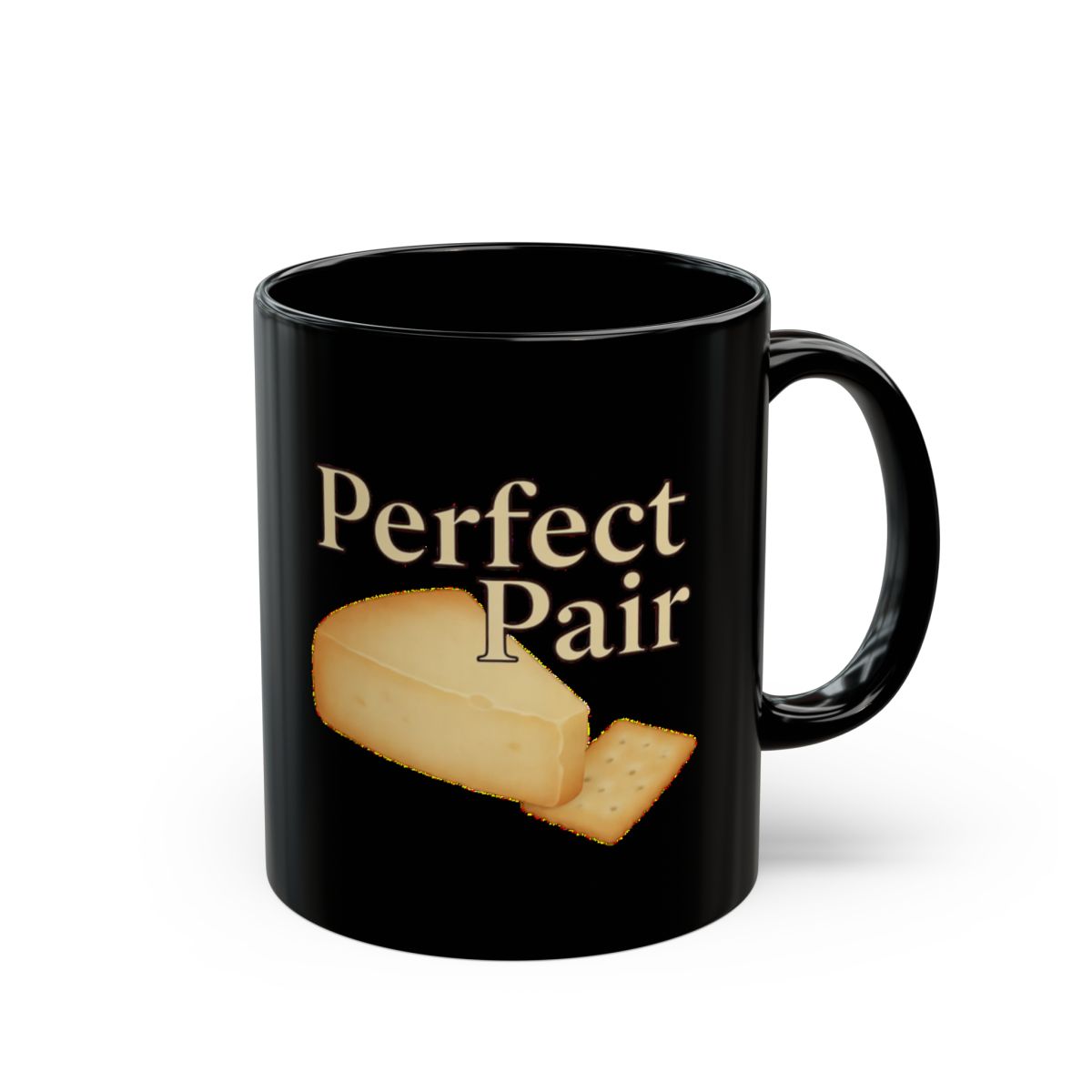 Cheese and Crackers image with Perfect Pair text phrase on an 11/15oz Black Mug