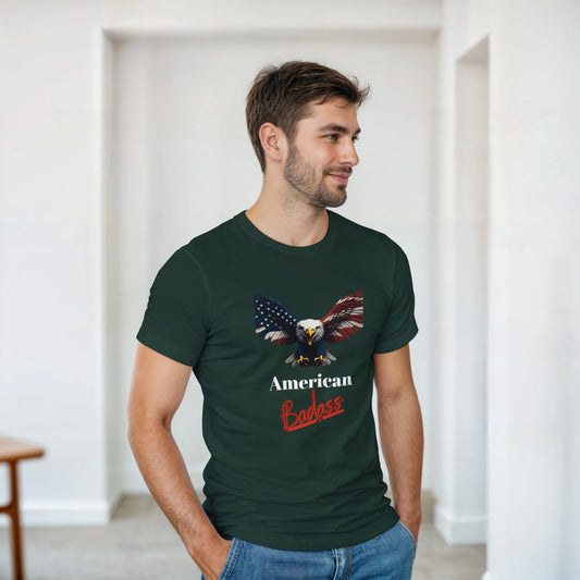 American Badass Patriotic Eagle on a Heavyweight T-shirt