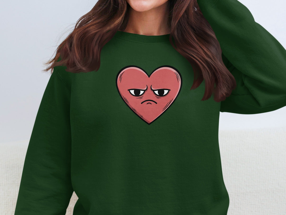 Grumpy Heart Graphic Green Sweatshirt Fashionable Top