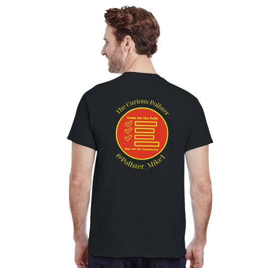 Curious Pollster logo on aHeavyweight T-shirt