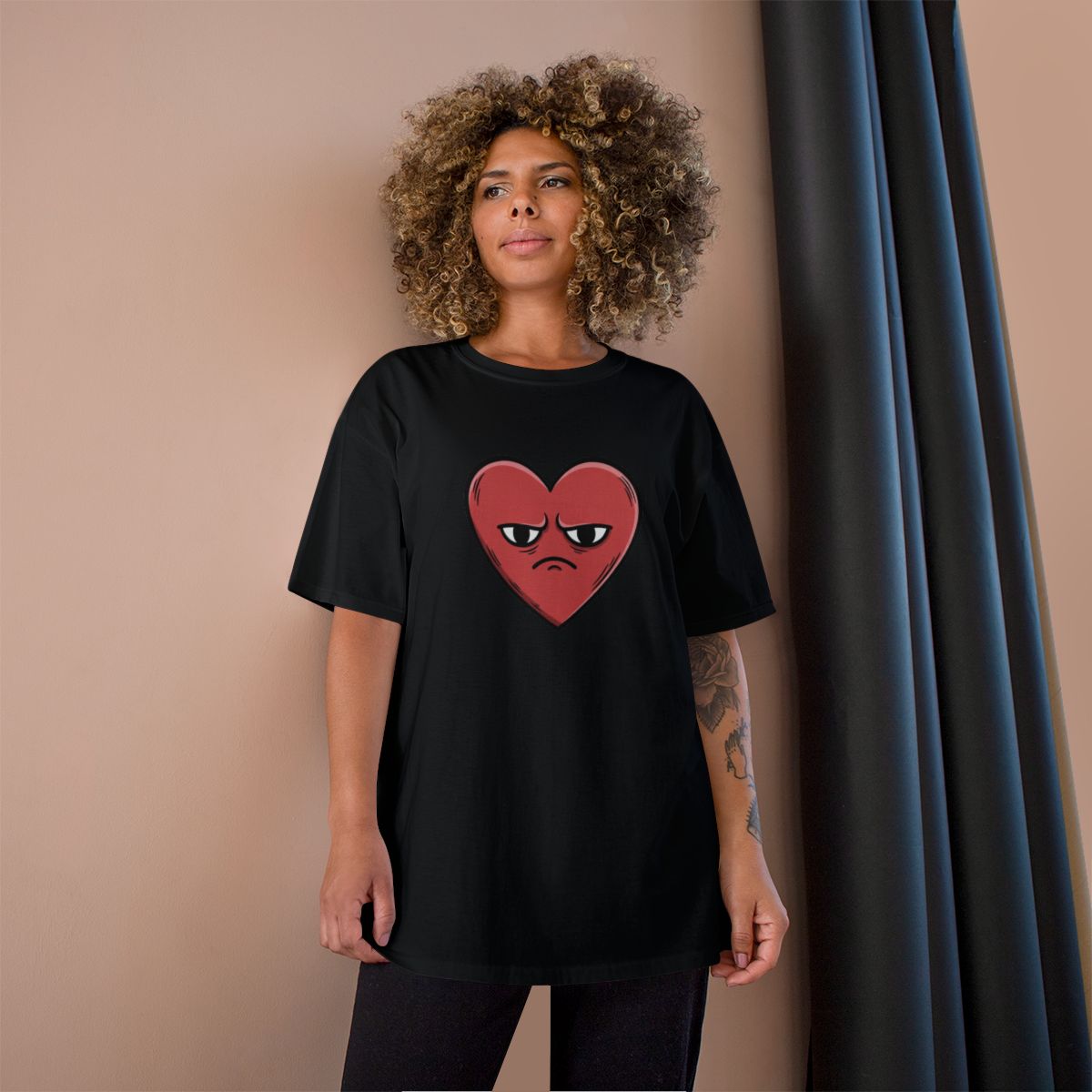 Black T-shirt with Angry Red Heart Graphic Design