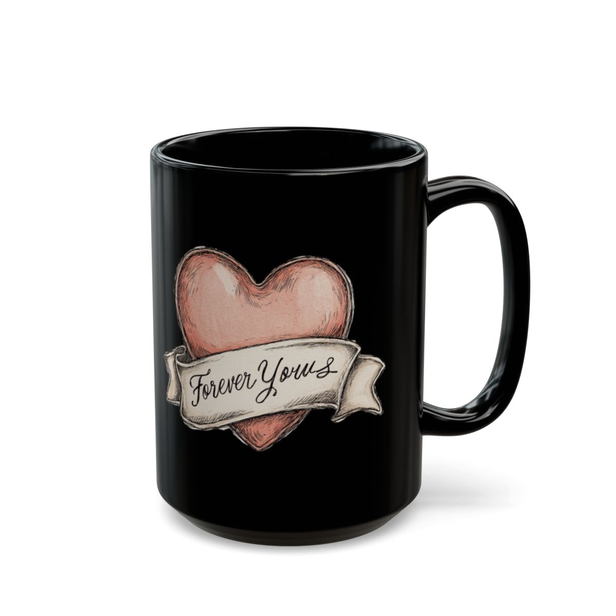 Forever Yours Heart Design Black Coffee Mug