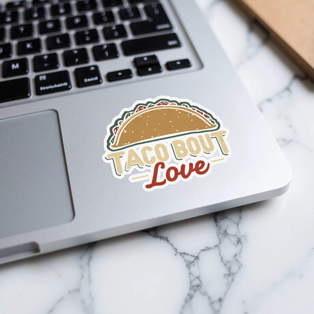 Taco 'Bout Love phrase with a Modern & Minimalist design on Kiss-Cut Stickers