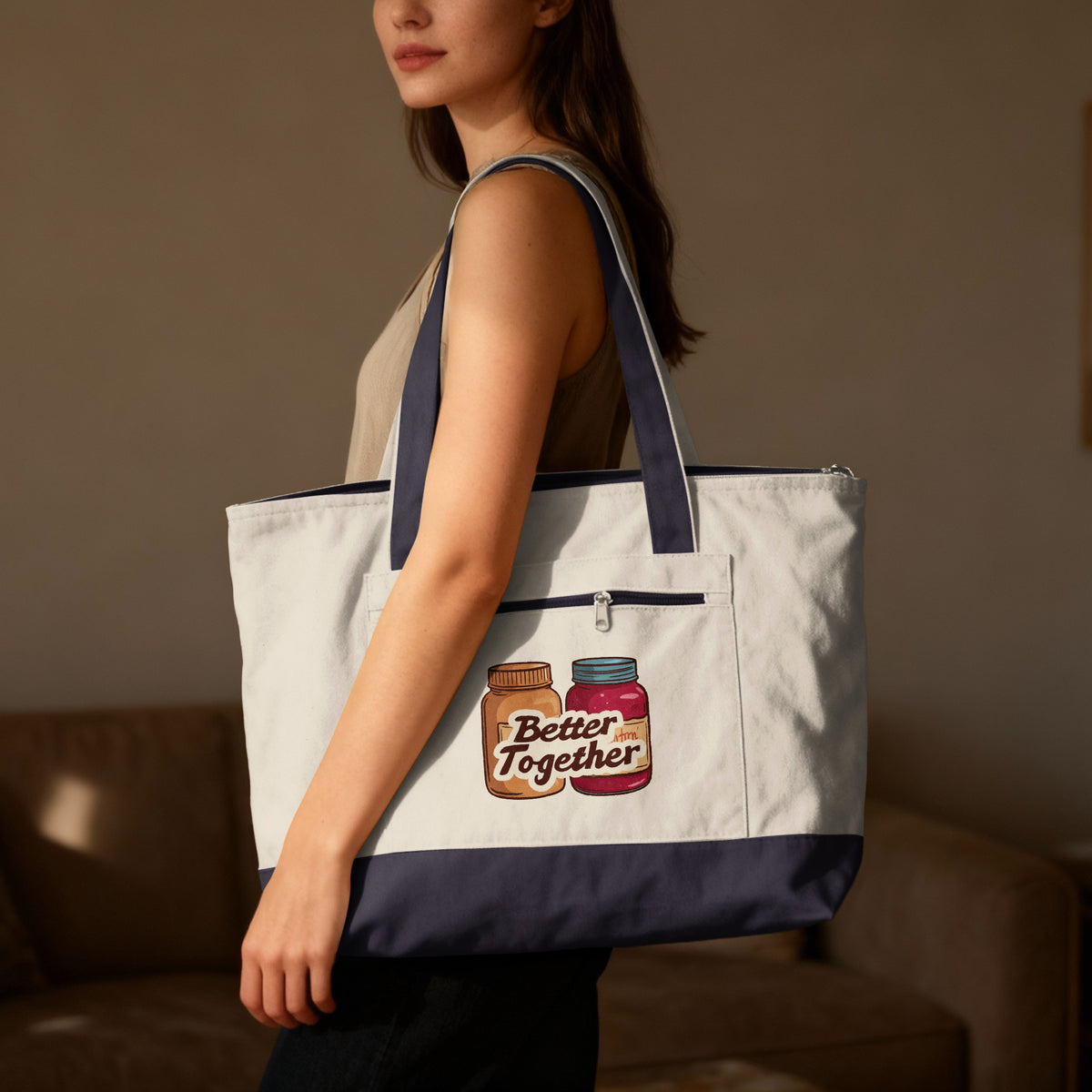 Better Together phrase on a Zippered Canvas Tote