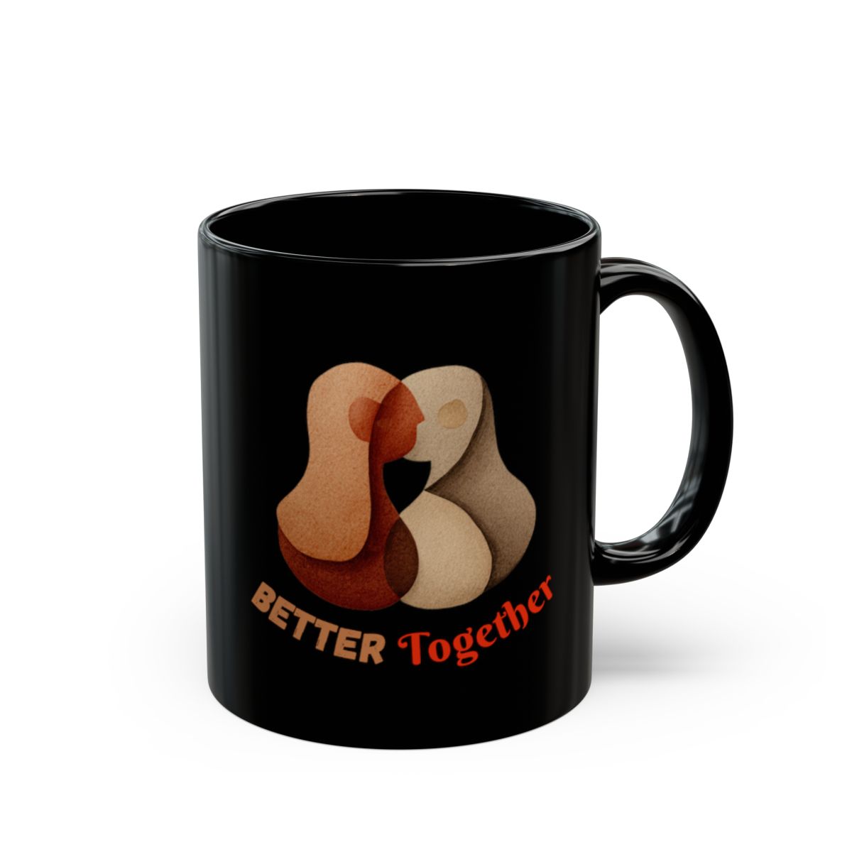 Better Together Black Ceramic Mug with Art Decor