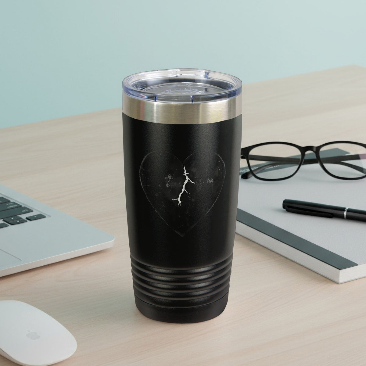 Broken Heart Design Black Tumbler For Home or Office Use