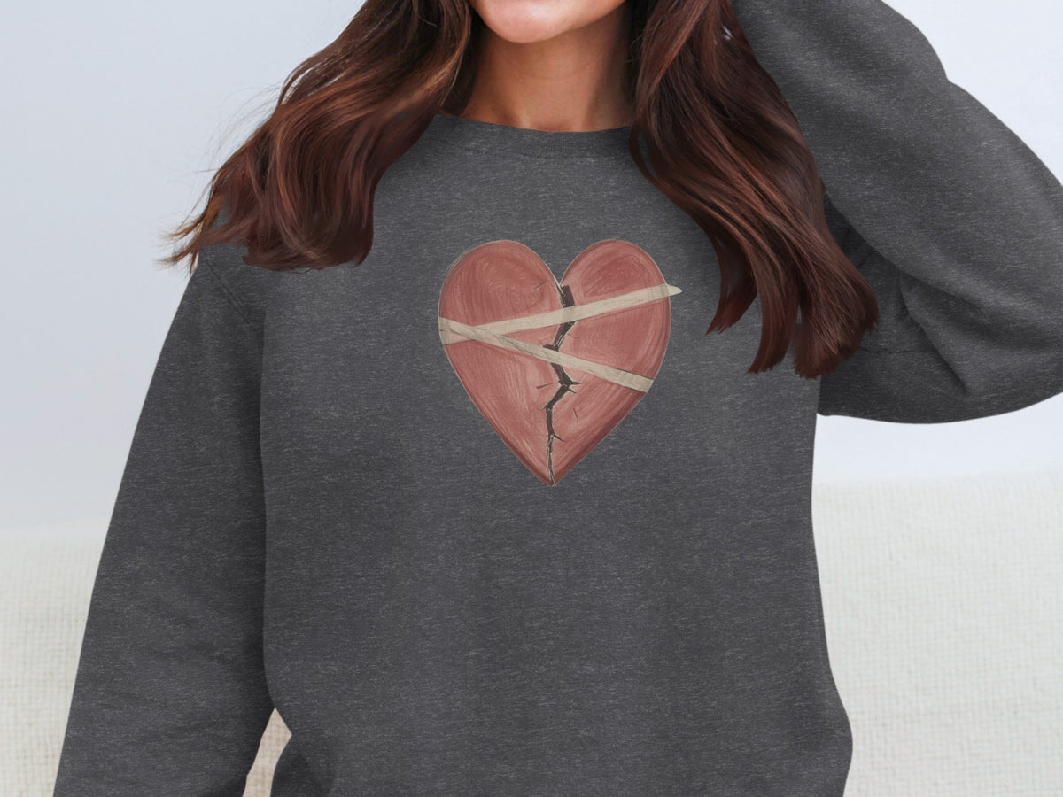 Broken Heart Graphic Dark Grey Design Sweatshirt