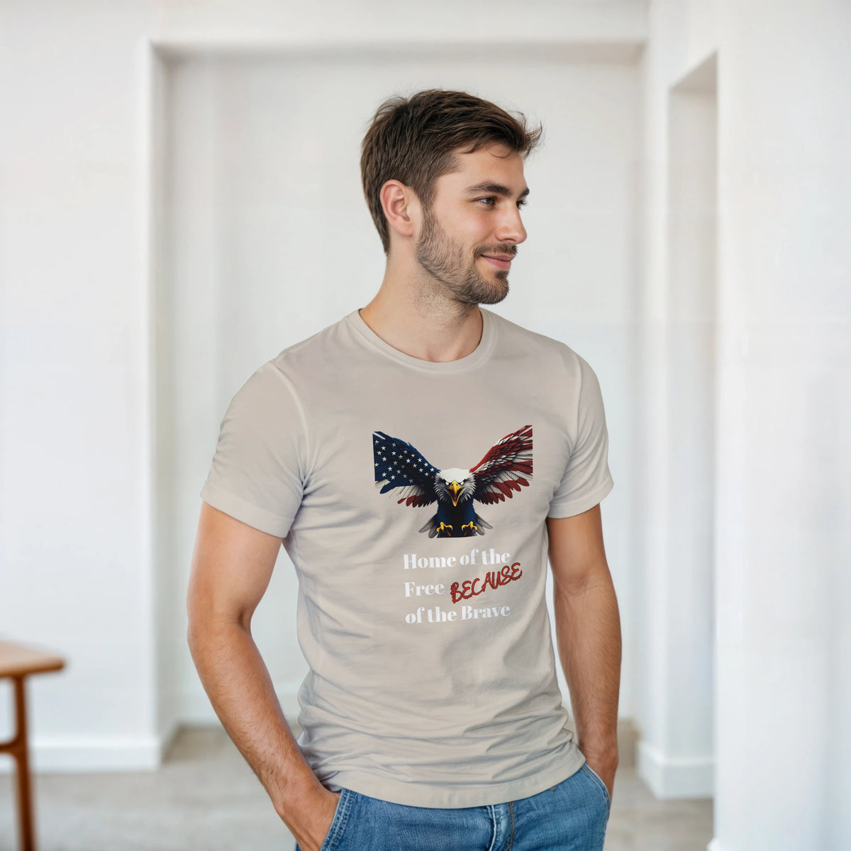 Home Of The Free Because Of The Brave Patriotic Eagle on a Heavyweight T-shirt