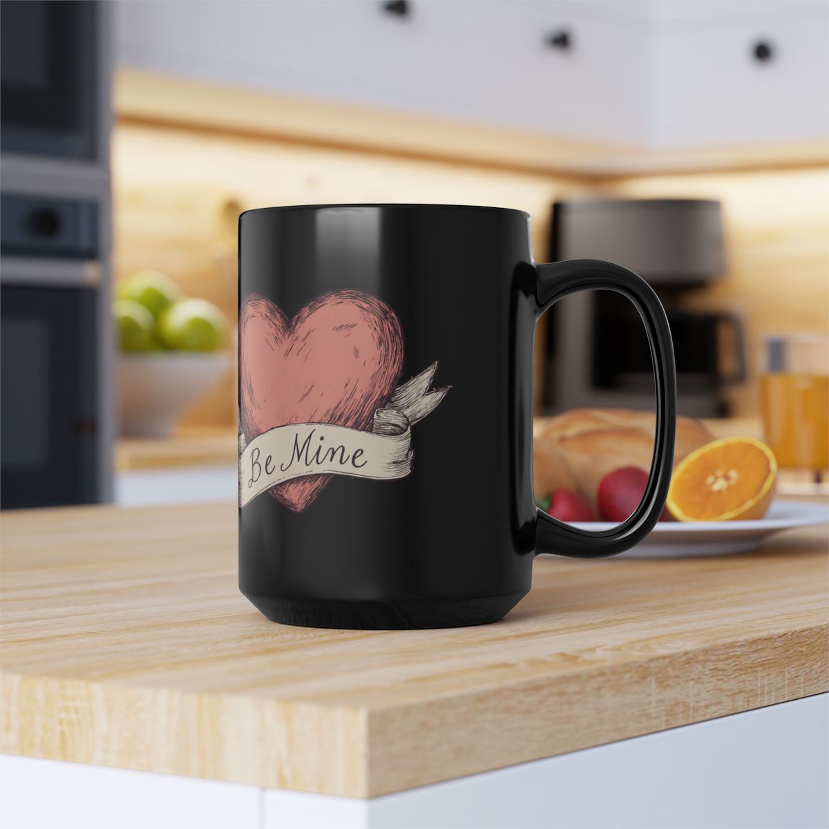 Be Mine Heart Design Black Mug Valentines Gift