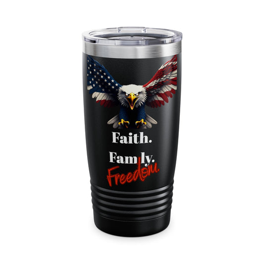 Faith. Family. Freedom Patriotic Eagle on a 20oz Insulated Tumbler