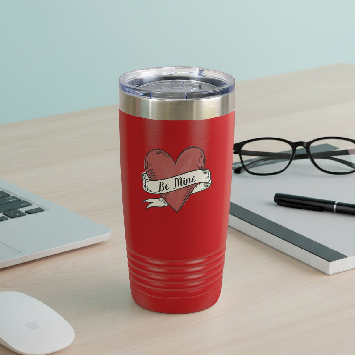 Romantic Be Mine Heart Design on Red Tumbler