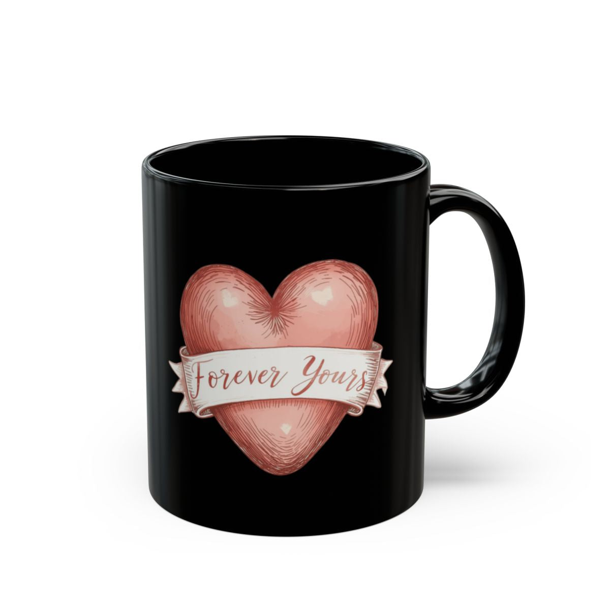 Forever Yours Heart Design Black Coffee Mug