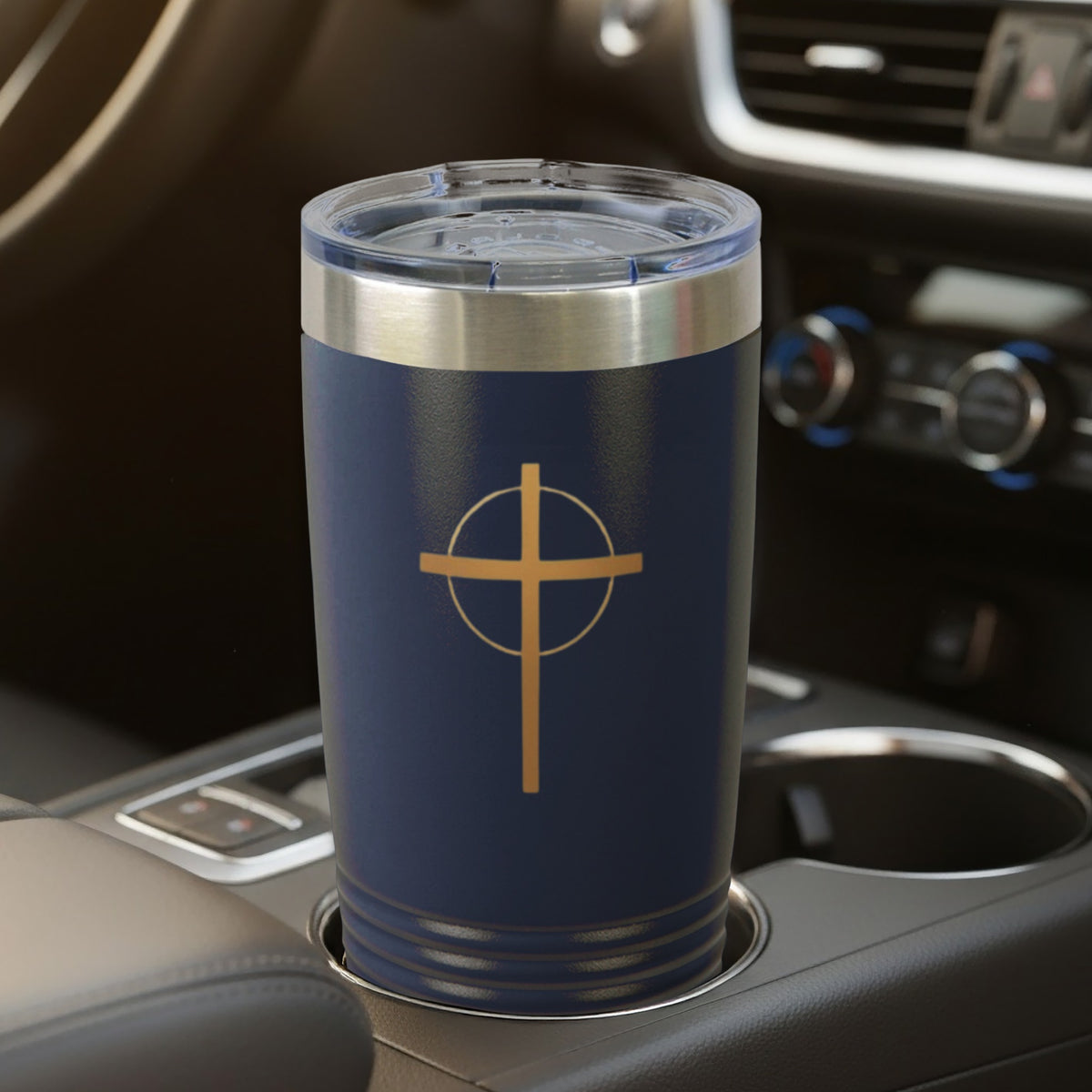 Navy Blue Gold Cross Circle Insulated Tumbler product type