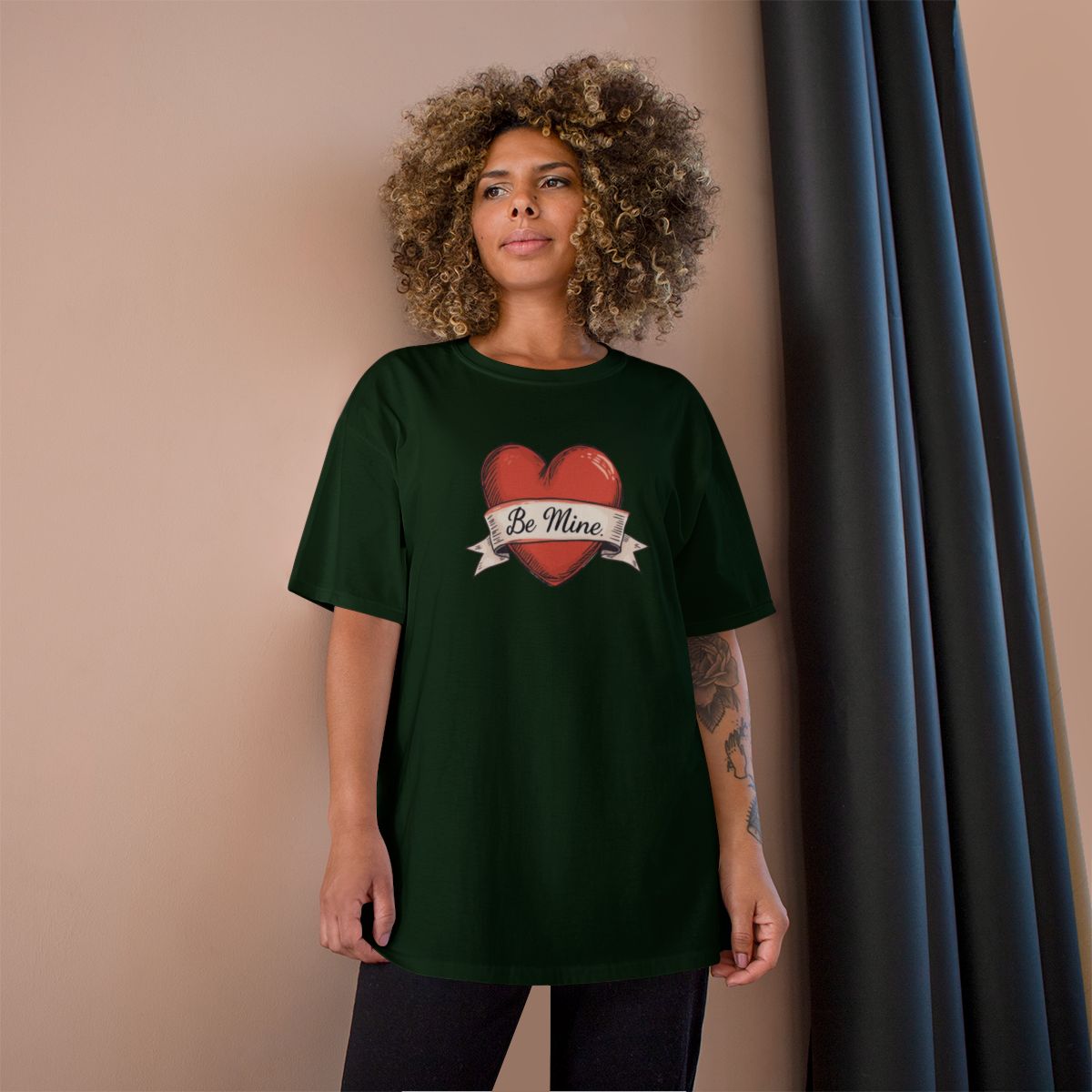 Be Mine phrase on a Champion Tee