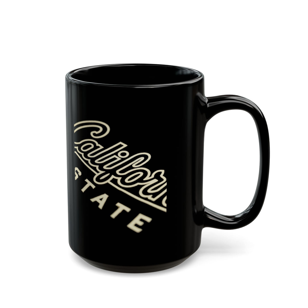 Black mug with "California State" text and logo.