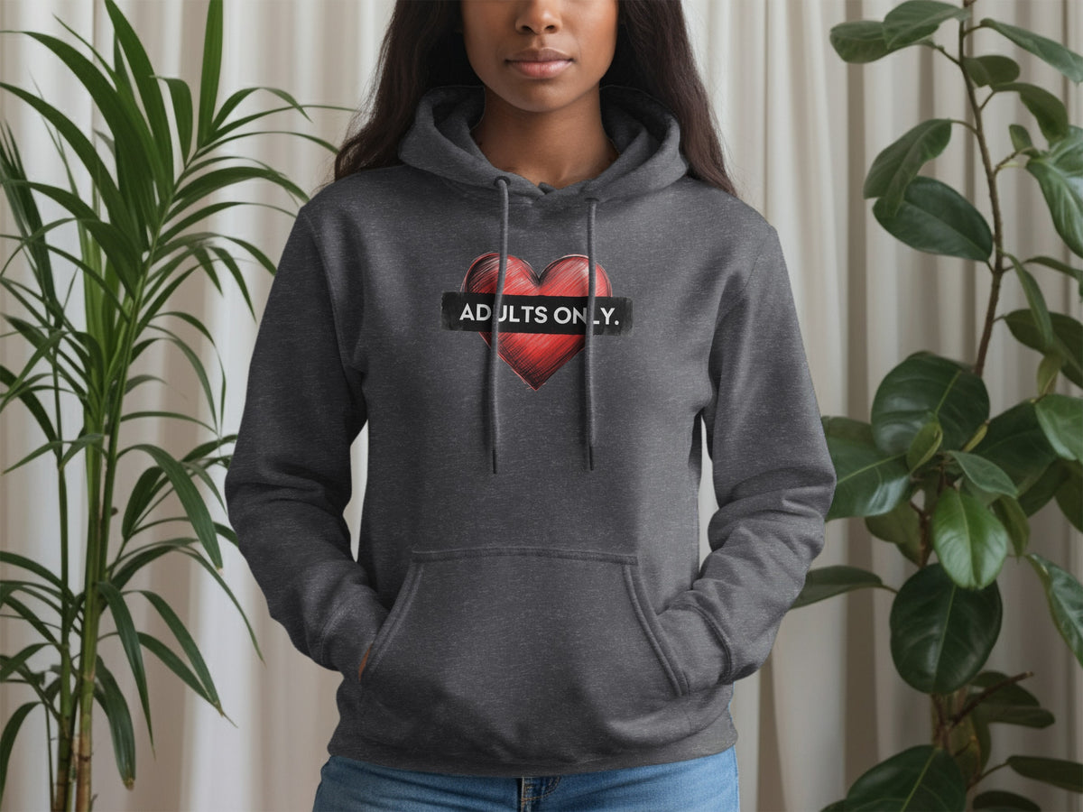 Adults Only Hoodie with Red Heart Design Sweatshirt