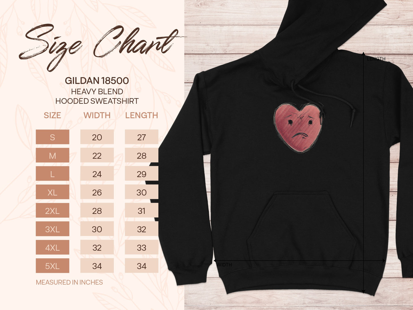 Sad Heart Design Heavy Blend Hooded Sweatshirt