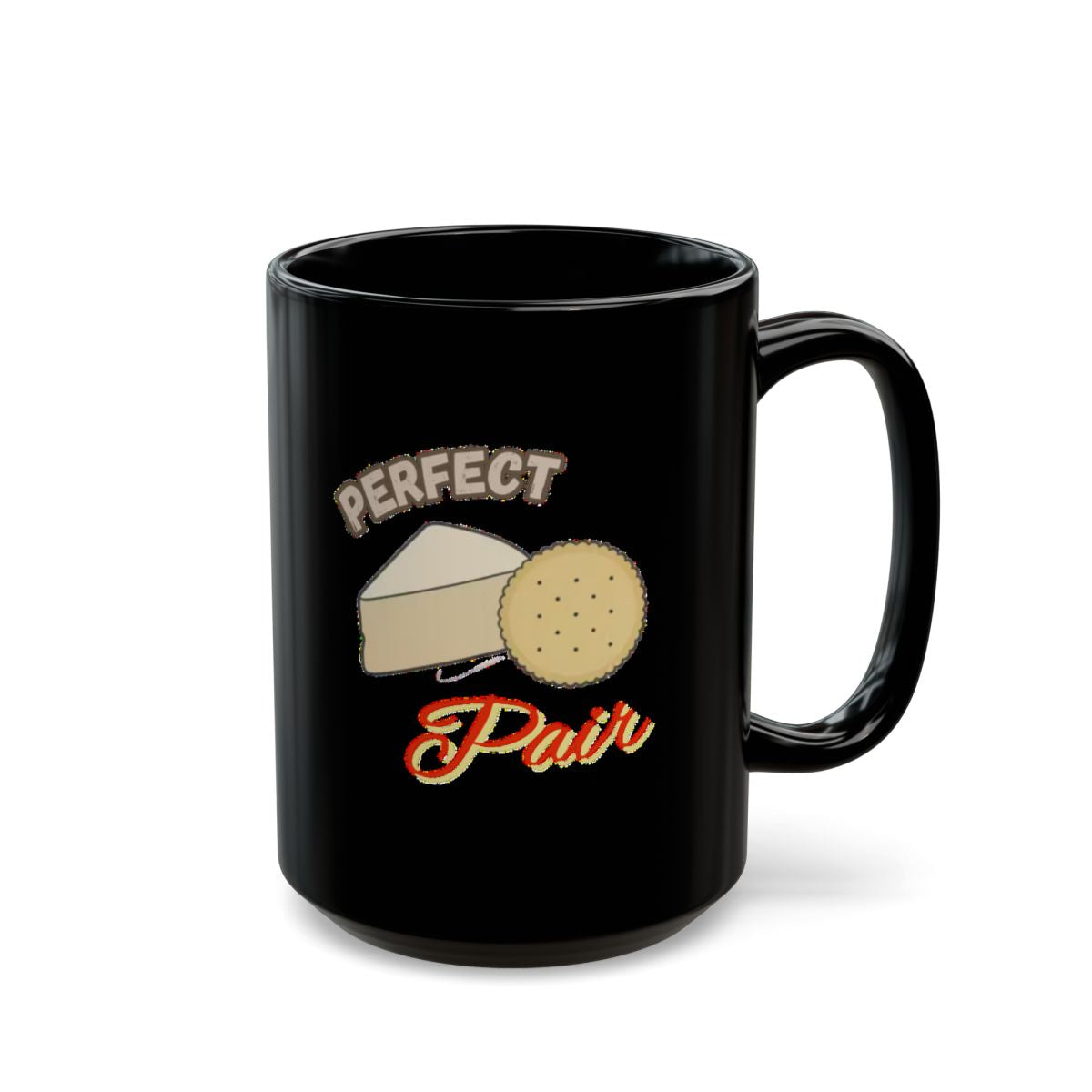 Cheese and Crackers image with Perfect Pair text phrase on an 11/15oz Black Mug