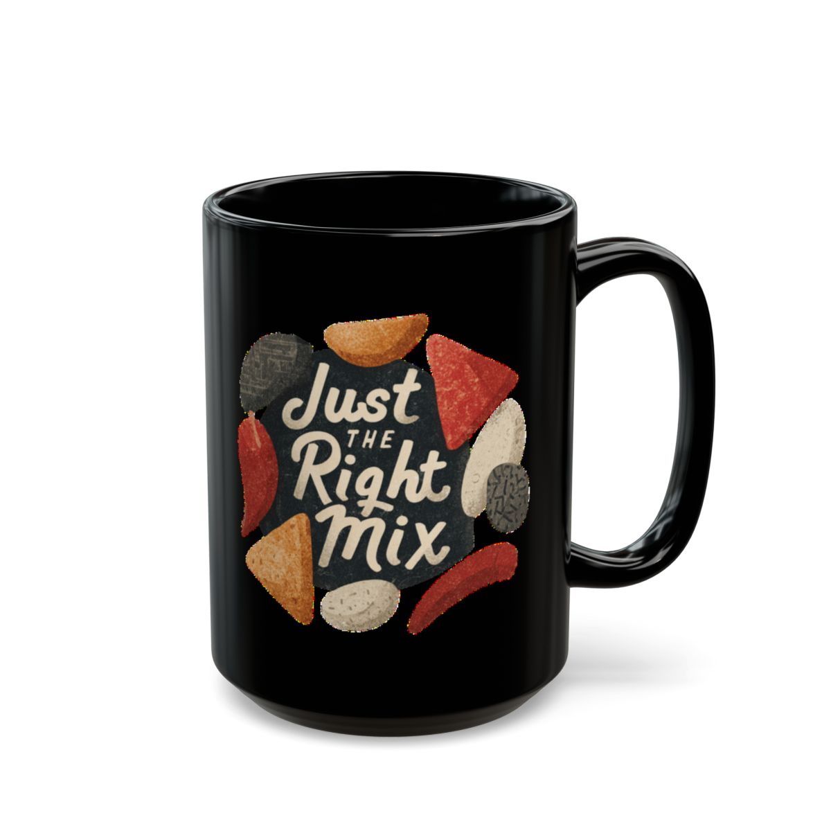 Chips and Salsa Dip with Just the Right Mix text phrase on an 11/15oz Black Mug