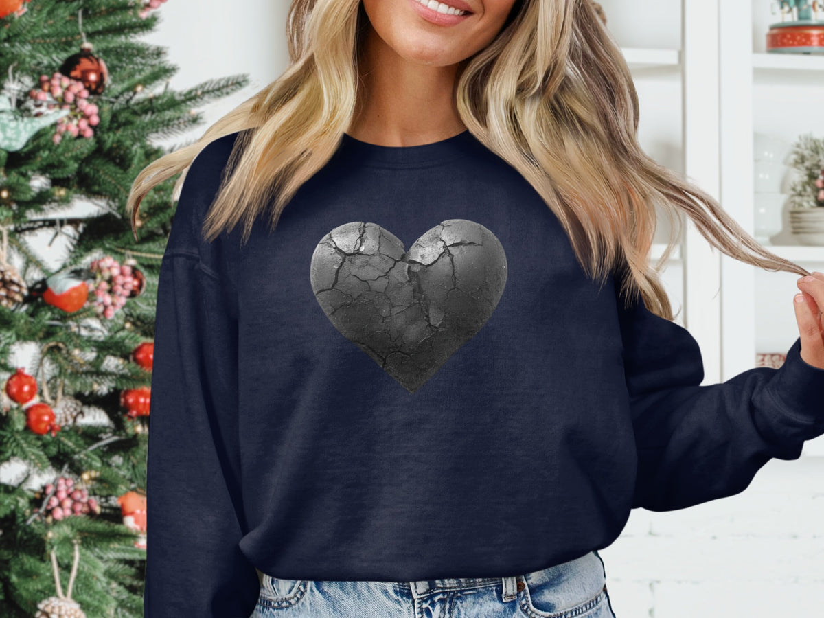 Cracked Heart Graphic Design Christmas Sweatshirt