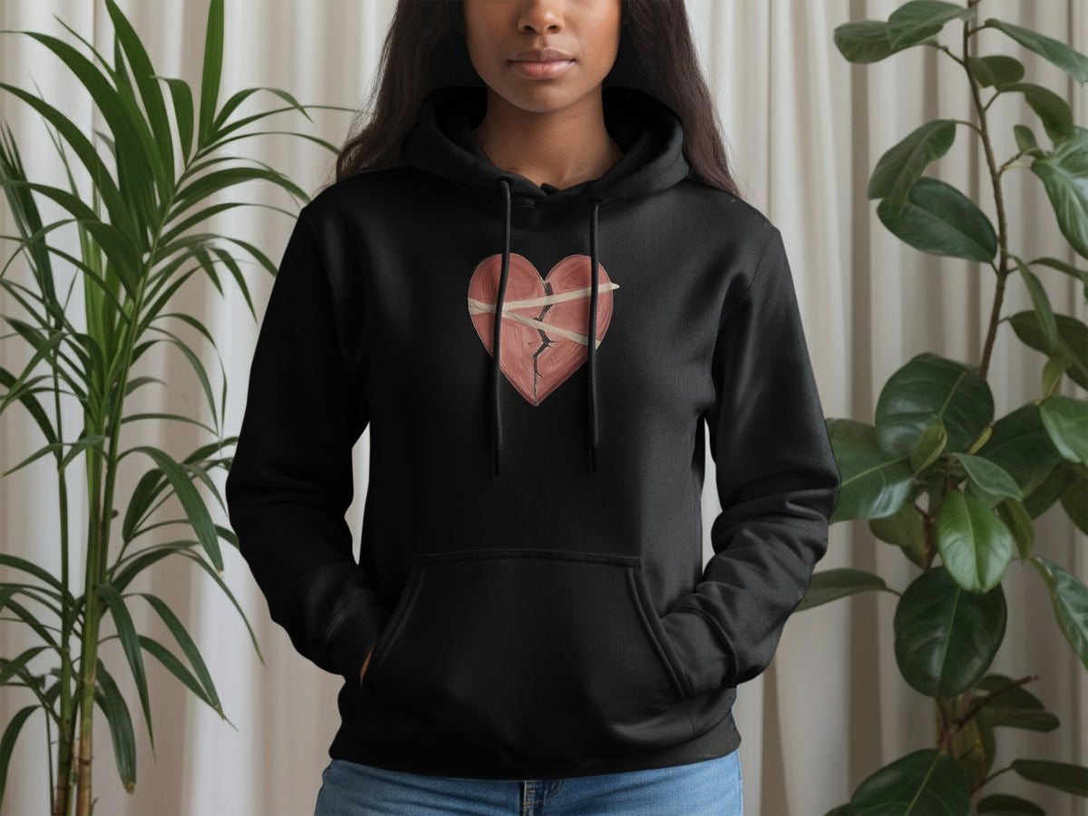 Heart Design Black Hoodie for Stylish Casual Wear
